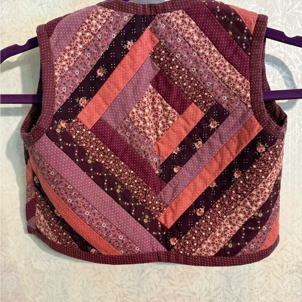 Vintage Quilted Patchwork Kids Reversible Vest in Plum and Coral, Perfectly Cute
